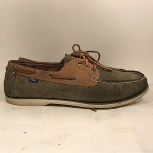 P Polo Ralph Lauren Bienne Loafer Mens Brown Green Leather Boat Shoes Size 10D